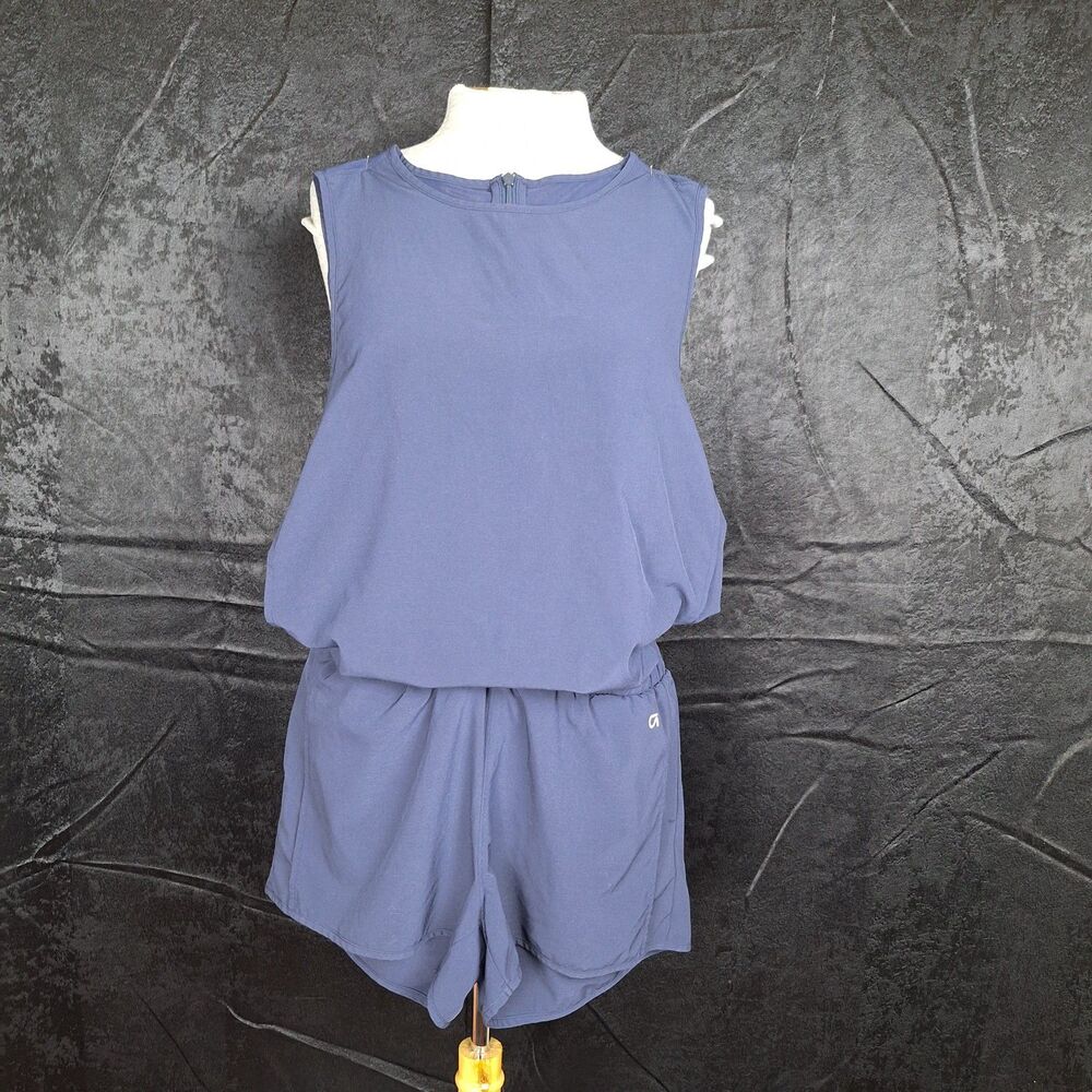GAPFIT Blue Sleeveless One Piece Romper Activewear Bodysuit Sheer Top Back Zip S
